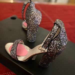 Silver sparkly square heel shoes